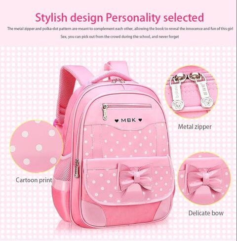 KUJIAPIN 2Pcs Bowknot Printed Girls Backpack Pretty Princess Backpack Set Kids Elementary Primary Students Bookbag in Saudi Arabia