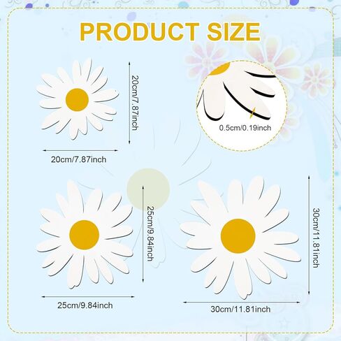 FRIUSATE 6 Pcs Daisy Wall Decor Natural Wooden Flowers Wall Signs Hanging Plaques for Home Nursery School Bedroom Bathroom Office Farmhouse Cute Boho Wall Art Decorations, 3 Sizes, White in Kuwait