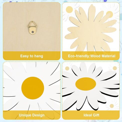 FRIUSATE 6 Pcs Daisy Wall Decor Natural Wooden Flowers Wall Signs Hanging Plaques for Home Nursery School Bedroom Bathroom Office Farmhouse Cute Boho Wall Art Decorations, 3 Sizes, White in Kuwait