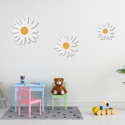FRIUSATE 6 Pcs Daisy Wall Decor Natural Wooden Flowers Wall Signs Hanging Plaques for Home Nursery School Bedroom Bathroom Office Farmhouse Cute Boho Wall Art Decorations, 3 Sizes, White in Kuwait