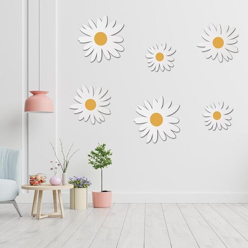 FRIUSATE 6 Pcs Daisy Wall Decor Natural Wooden Flowers Wall Signs Hanging Plaques for Home Nursery School Bedroom Bathroom Office Farmhouse Cute Boho Wall Art Decorations, 3 Sizes, White in Kuwait