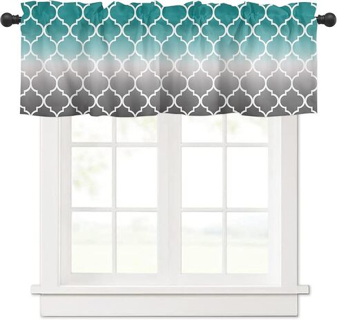 Fall Maples Pumpkins Curtain Valance for Windows Thanksgiving Curtains Living Room Kitchen Bathroom Farmhouse, Blue Grey Orange Pumpkins Harvest Floral Short Rod Pocket Curtain Window Treatment 54x18 in Saudi Arabia