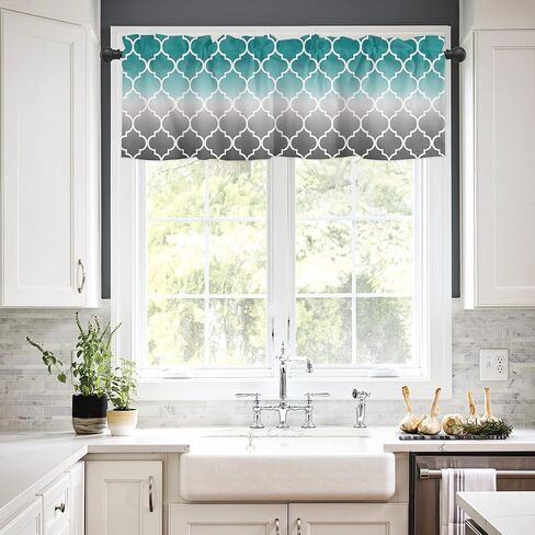 Fall Maples Pumpkins Curtain Valance for Windows Thanksgiving Curtains Living Room Kitchen Bathroom Farmhouse, Blue Grey Orange Pumpkins Harvest Floral Short Rod Pocket Curtain Window Treatment 54x18 in Saudi Arabia