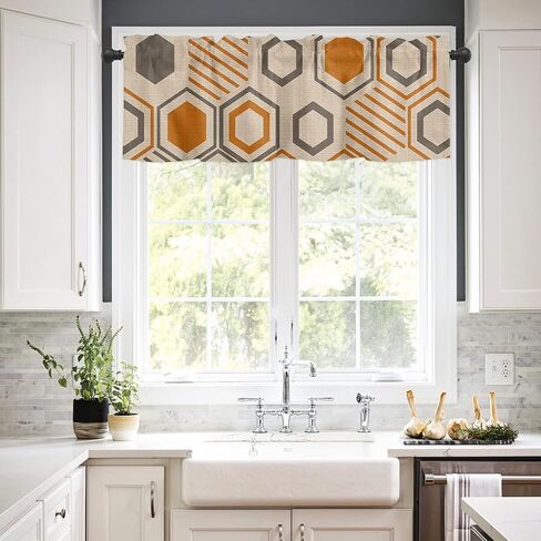 Fall Maples Pumpkins Curtain Valance for Windows Thanksgiving Curtains Living Room Kitchen Bathroom Farmhouse, Blue Grey Orange Pumpkins Harvest Floral Short Rod Pocket Curtain Window Treatment 54x18 in Saudi Arabia