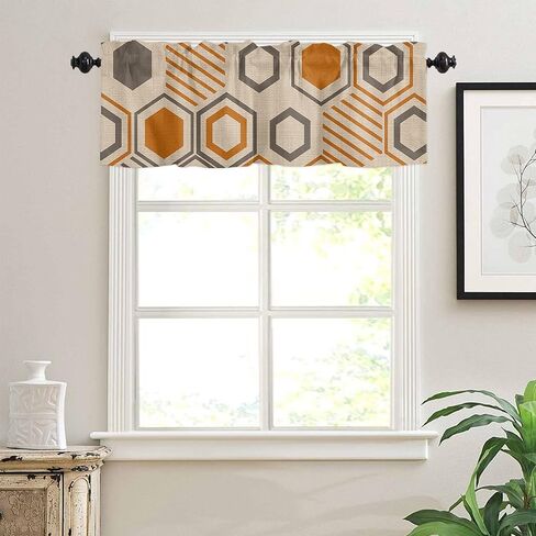 Fall Maples Pumpkins Curtain Valance for Windows Thanksgiving Curtains Living Room Kitchen Bathroom Farmhouse, Blue Grey Orange Pumpkins Harvest Floral Short Rod Pocket Curtain Window Treatment 54x18 in Saudi Arabia