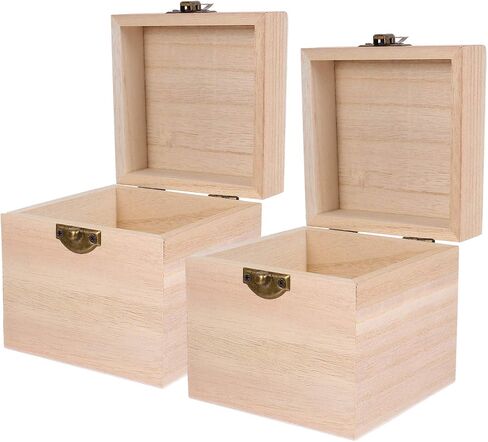 Cabilock Wooden Box 2pcs Unfinished Square Wood Box DIY Craft Wooden Box Jewelry Ring Box Unpainted Storage Box with Hinged Lid Front Clasp for Bracelet Watch Necklace Earrings Style 2 Memory Box in Saudi Arabia