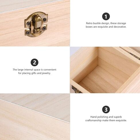 Cabilock Wooden Box 2pcs Unfinished Square Wood Box DIY Craft Wooden Box Jewelry Ring Box Unpainted Storage Box with Hinged Lid Front Clasp for Bracelet Watch Necklace Earrings Style 2 Memory Box in Saudi Arabia