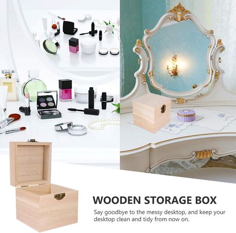 Cabilock Wooden Box 2pcs Unfinished Square Wood Box DIY Craft Wooden Box Jewelry Ring Box Unpainted Storage Box with Hinged Lid Front Clasp for Bracelet Watch Necklace Earrings Style 2 Memory Box in Saudi Arabia