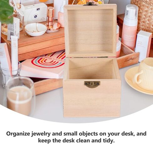Cabilock Wooden Box 2pcs Unfinished Square Wood Box DIY Craft Wooden Box Jewelry Ring Box Unpainted Storage Box with Hinged Lid Front Clasp for Bracelet Watch Necklace Earrings Style 2 Memory Box in Saudi Arabia