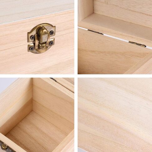 Cabilock Wooden Box 2pcs Unfinished Square Wood Box DIY Craft Wooden Box Jewelry Ring Box Unpainted Storage Box with Hinged Lid Front Clasp for Bracelet Watch Necklace Earrings Style 2 Memory Box in Saudi Arabia