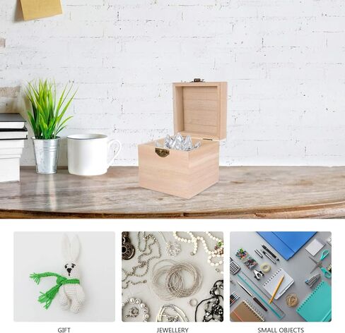 Cabilock Wooden Box 2pcs Unfinished Square Wood Box DIY Craft Wooden Box Jewelry Ring Box Unpainted Storage Box with Hinged Lid Front Clasp for Bracelet Watch Necklace Earrings Style 2 Memory Box in Saudi Arabia