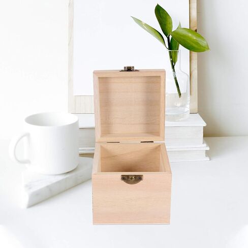 Cabilock Wooden Box 2pcs Unfinished Square Wood Box DIY Craft Wooden Box Jewelry Ring Box Unpainted Storage Box with Hinged Lid Front Clasp for Bracelet Watch Necklace Earrings Style 2 Memory Box in Saudi Arabia