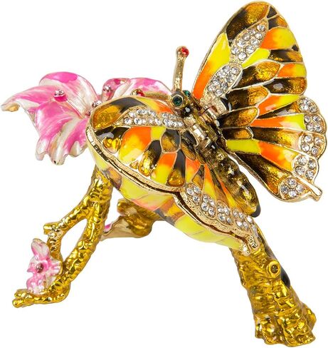QIFU Hand Painted Enameled Colorful Butterfly Jewelry Trinket Box with Hinged Unique Gift for Home Decor in Saudi Arabia