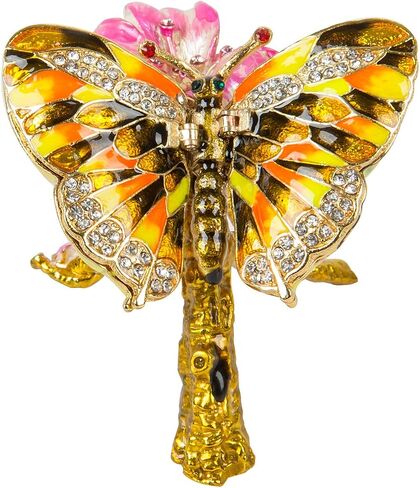 QIFU Hand Painted Enameled Colorful Butterfly Jewelry Trinket Box with Hinged Unique Gift for Home Decor in Saudi Arabia