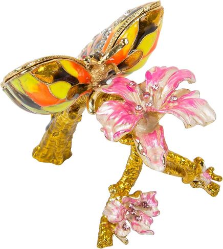 QIFU Hand Painted Enameled Colorful Butterfly Jewelry Trinket Box with Hinged Unique Gift for Home Decor in Saudi Arabia
