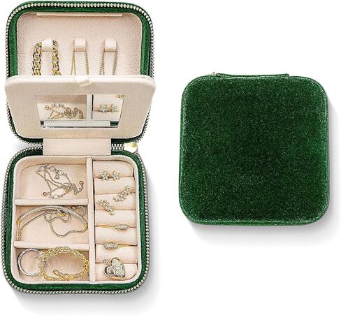 Travel Jewelry Organizer Boxwith Mirror | Velvet Travel Jewelry Case Small Jewelry Boxes for Women | Jewelry Travel Organizer, Jewelry Travel Case for Women | Earring Organizer (Black) in Kuwait