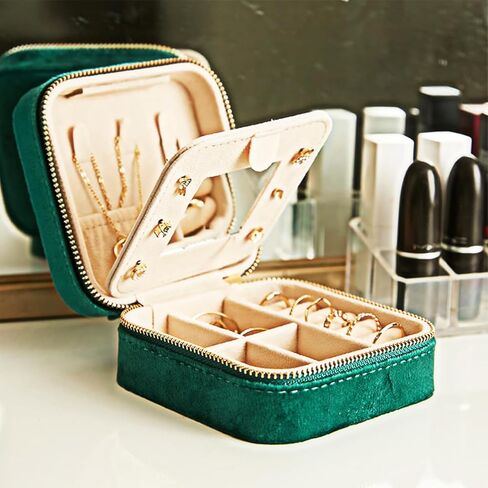 Travel Jewelry Organizer Boxwith Mirror | Velvet Travel Jewelry Case Small Jewelry Boxes for Women | Jewelry Travel Organizer, Jewelry Travel Case for Women | Earring Organizer (Black) in Kuwait