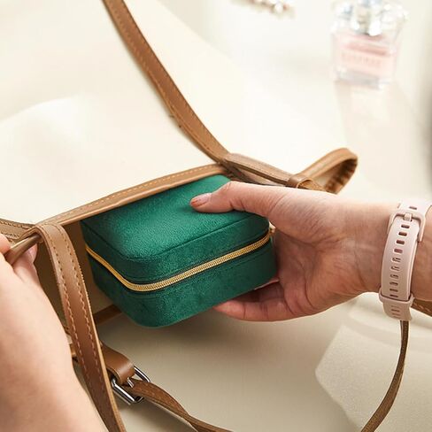 Travel Jewelry Organizer Boxwith Mirror | Velvet Travel Jewelry Case Small Jewelry Boxes for Women | Jewelry Travel Organizer, Jewelry Travel Case for Women | Earring Organizer (Black) in Kuwait