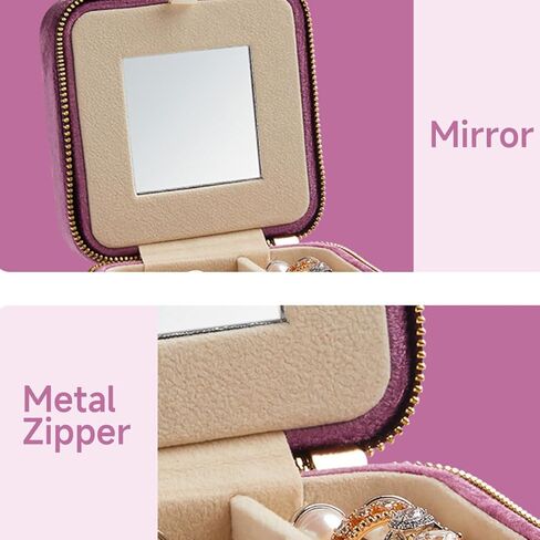 Travel Jewelry Organizer Boxwith Mirror | Velvet Travel Jewelry Case Small Jewelry Boxes for Women | Jewelry Travel Organizer, Jewelry Travel Case for Women | Earring Organizer (Black) in Kuwait