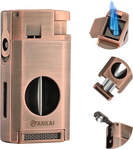 FANKAI Torch Lighter with Cigar V Cutter, Cigar Lighter Double Jet Flame Refillable Butane Lighter 2 in 1 Windproof Lighters for Smoking with Gift Box (Butane Not Included) in Saudi Arabia