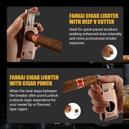FANKAI Torch Lighter with Cigar V Cutter, Cigar Lighter Double Jet Flame Refillable Butane Lighter 2 in 1 Windproof Lighters for Smoking with Gift Box (Butane Not Included) in Saudi Arabia