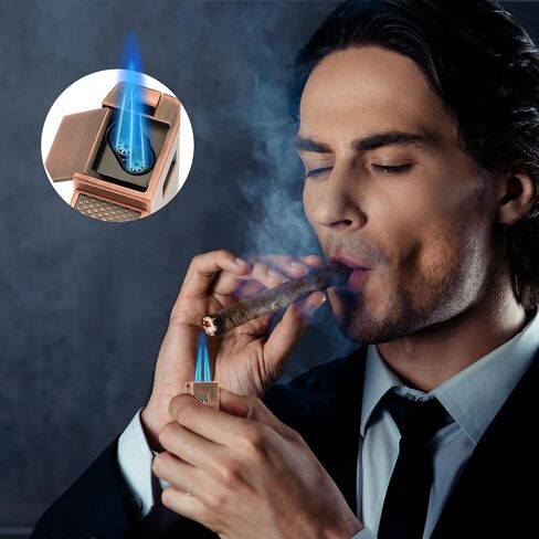 FANKAI Torch Lighter with Cigar V Cutter, Cigar Lighter Double Jet Flame Refillable Butane Lighter 2 in 1 Windproof Lighters for Smoking with Gift Box (Butane Not Included) in Saudi Arabia