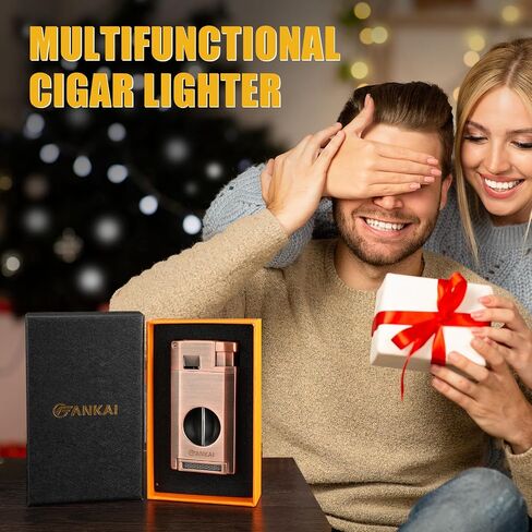 FANKAI Torch Lighter with Cigar V Cutter, Cigar Lighter Double Jet Flame Refillable Butane Lighter 2 in 1 Windproof Lighters for Smoking with Gift Box (Butane Not Included) in Saudi Arabia