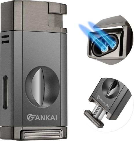 FANKAI Torch Lighter with Cigar V Cutter, Cigar Lighter Double Jet Flame Refillable Butane Lighter 2 in 1 Windproof Lighters for Smoking with Gift Box (Butane Not Included) in Saudi Arabia