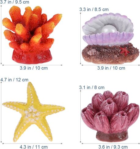 UEETEK 4 حزمة نبات المرجان الاصطناعي Seastar Shell ديكور حوض السمك الشعاب المرجانية زخرفة الراتنج الحرف الديكور لخزان الأسماك in Kuwait