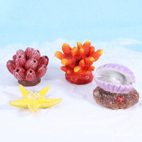 UEETEK 4 حزمة نبات المرجان الاصطناعي Seastar Shell ديكور حوض السمك الشعاب المرجانية زخرفة الراتنج الحرف الديكور لخزان الأسماك in Kuwait