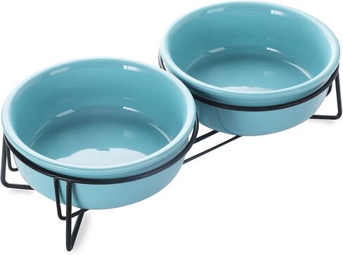 GDCZ Ceramics Raised Cat Small Dog Bowls with Heighten Metal Stand for Pet Food and Water Dishes, 15 Ounces (Black) in Saudi Arabia