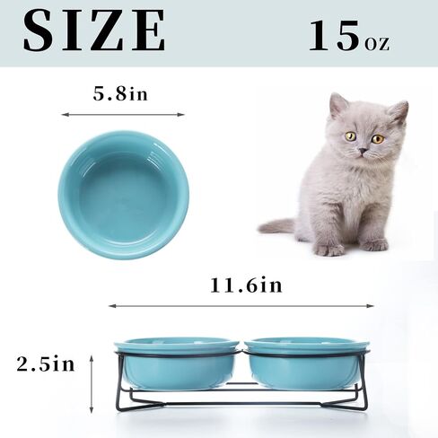 GDCZ Ceramics Raised Cat Small Dog Bowls with Heighten Metal Stand for Pet Food and Water Dishes, 15 Ounces (Black) in Saudi Arabia