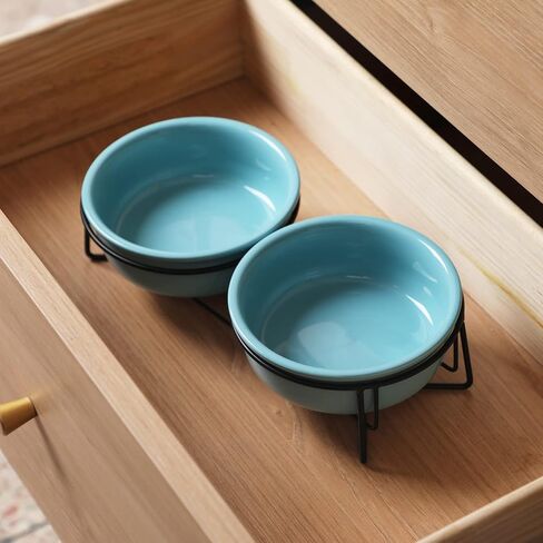 GDCZ Ceramics Raised Cat Small Dog Bowls with Heighten Metal Stand for Pet Food and Water Dishes, 15 Ounces (Black) in Saudi Arabia