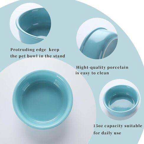 GDCZ Ceramics Raised Cat Small Dog Bowls with Heighten Metal Stand for Pet Food and Water Dishes, 15 Ounces (Black) in Saudi Arabia