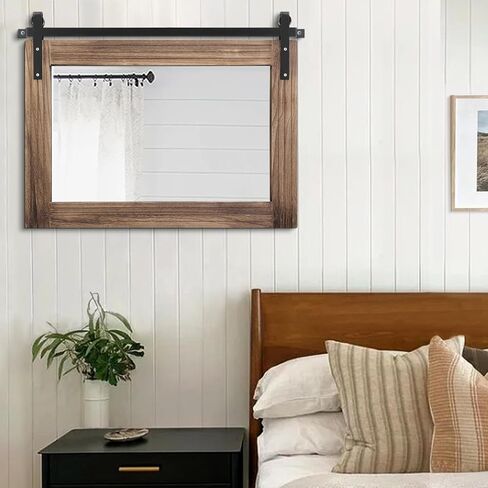 AAZZKANG Wood Framed Mirror Large Barn Door Style Rectangle Decorative Bathroom Bedroom Vanity Mirror Home Wall Decor Horizontal 16"x20" in Saudi Arabia