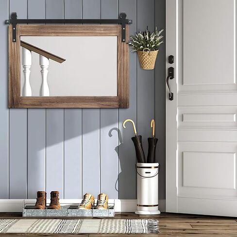 AAZZKANG Wood Framed Mirror Large Barn Door Style Rectangle Decorative Bathroom Bedroom Vanity Mirror Home Wall Decor Horizontal 16"x20" in Saudi Arabia
