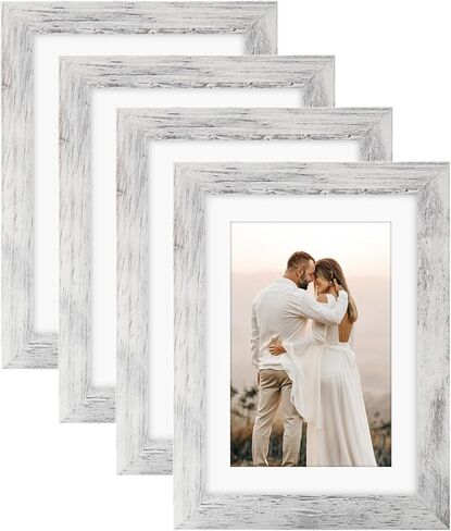 AVEAX 6x6 Picture Frame Display Pictures 4x4 with Mat or 6x6 Without Mat, Set of 4 Square Photo Frame for Wall or Tabletop White in Kuwait