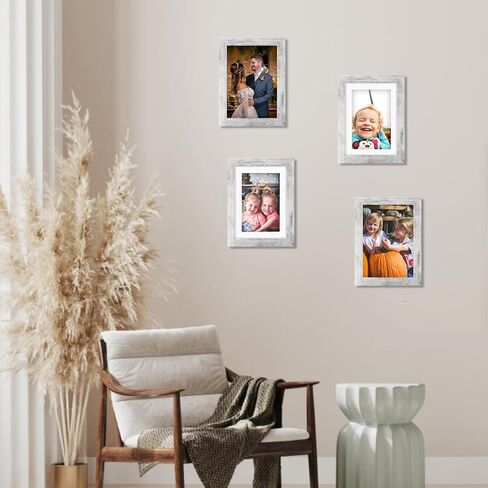 AVEAX 6x6 Picture Frame Display Pictures 4x4 with Mat or 6x6 Without Mat, Set of 4 Square Photo Frame for Wall or Tabletop White in Kuwait