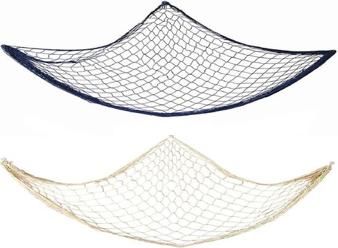 رينجيو شبكة صيد ديكورية لديكور المنزل والحفلات بطابع البحر المتوسط وغرفة المعيشة وغرفة النوم، مقاس 40 × 78 انش، لون ابيض كريمي طبيعي وازرق اوشن in Kuwait