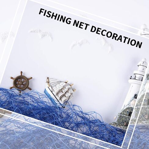 رينجيو شبكة صيد ديكورية لديكور المنزل والحفلات بطابع البحر المتوسط وغرفة المعيشة وغرفة النوم، مقاس 40 × 78 انش، لون ابيض كريمي طبيعي وازرق اوشن in Kuwait