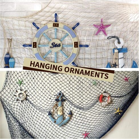 رينجيو شبكة صيد ديكورية لديكور المنزل والحفلات بطابع البحر المتوسط وغرفة المعيشة وغرفة النوم، مقاس 40 × 78 انش، لون ابيض كريمي طبيعي وازرق اوشن in Kuwait