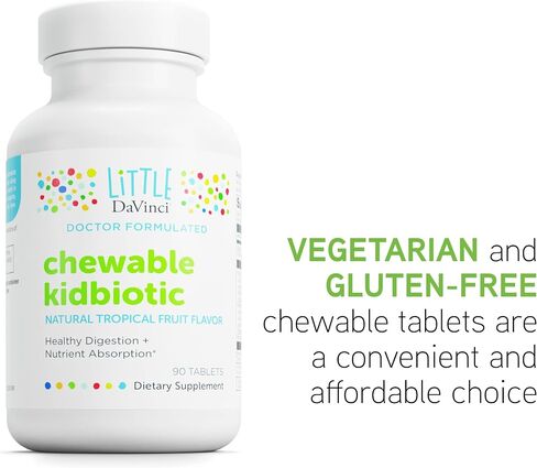 DAVINCI Labs Chewable Kidbiotic - Kids Probiotics to Support Digestion, a Healthy Gut, Brain Health and Immunity - with Probiotics, Amylase, and More - Tropical Fruit Flavor - 90 Chewable Tablets in Saudi Arabia