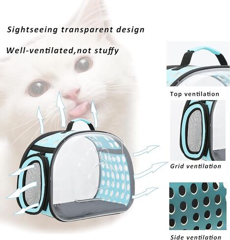 Sirvarni Cat Carrier Collapsible Breathable Package,Space Capsule Transparent Portable Bags Foldable Handbag for Pets Dogs Kitten Puppies,Designed for Travel, Hiking, Walking & Outdoor Use (Blue) in Kuwait