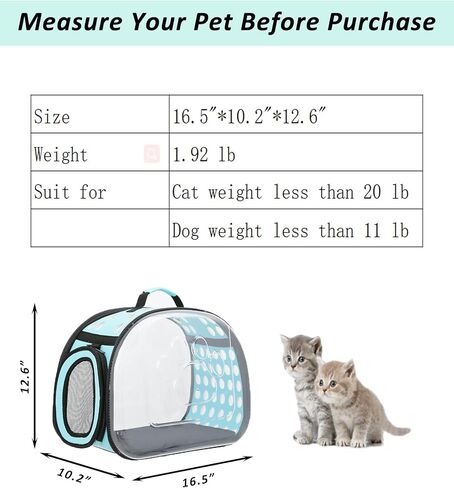 Sirvarni Cat Carrier Collapsible Breathable Package,Space Capsule Transparent Portable Bags Foldable Handbag for Pets Dogs Kitten Puppies,Designed for Travel, Hiking, Walking & Outdoor Use (Blue) in Kuwait