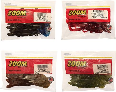 Bundle: Zoom Lizard Bait Lures - 6" Black/Blue Tail 9 Pack, 6" Cherry Seed 9 Pack, 6" Pumpkin Chartreuse 9 Pack and 6" Watermelon Seed 9 Pack in Saudi Arabia