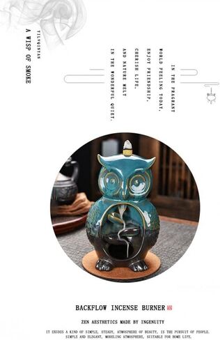 Incense Burner Backflow Incense Holder Waterfall Ceramic Owl Statue with 20 Cones+30 Sticks for Aromatherapy Ornament Home Decor in Saudi Arabia