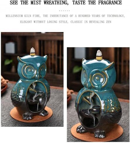 Incense Burner Backflow Incense Holder Waterfall Ceramic Owl Statue with 20 Cones+30 Sticks for Aromatherapy Ornament Home Decor in Saudi Arabia