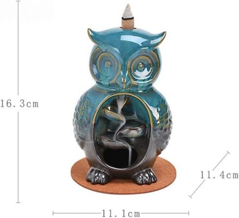 Incense Burner Backflow Incense Holder Waterfall Ceramic Owl Statue with 20 Cones+30 Sticks for Aromatherapy Ornament Home Decor in Saudi Arabia