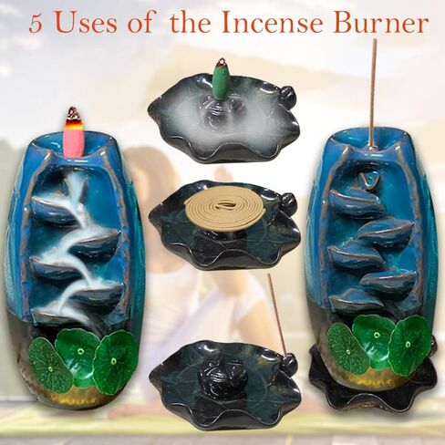 BNY GIFTS Waterfall Incense Burner, 5 in 1 Incense Holder, Backflow Incense Burner, with 150 Backflow Incense Cones, 30 Incense Sticks, 20 Coil Insence, Mat, Lotus Leafs and Cone Storage Bags in Saudi Arabia