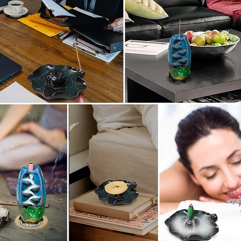 BNY GIFTS Waterfall Incense Burner, 5 in 1 Incense Holder, Backflow Incense Burner, with 150 Backflow Incense Cones, 30 Incense Sticks, 20 Coil Insence, Mat, Lotus Leafs and Cone Storage Bags in Saudi Arabia